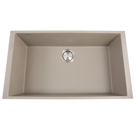 Nantucket Large Single Bowl Undermount Granite Composite Truffle in rich truffle finish with stylish drain.