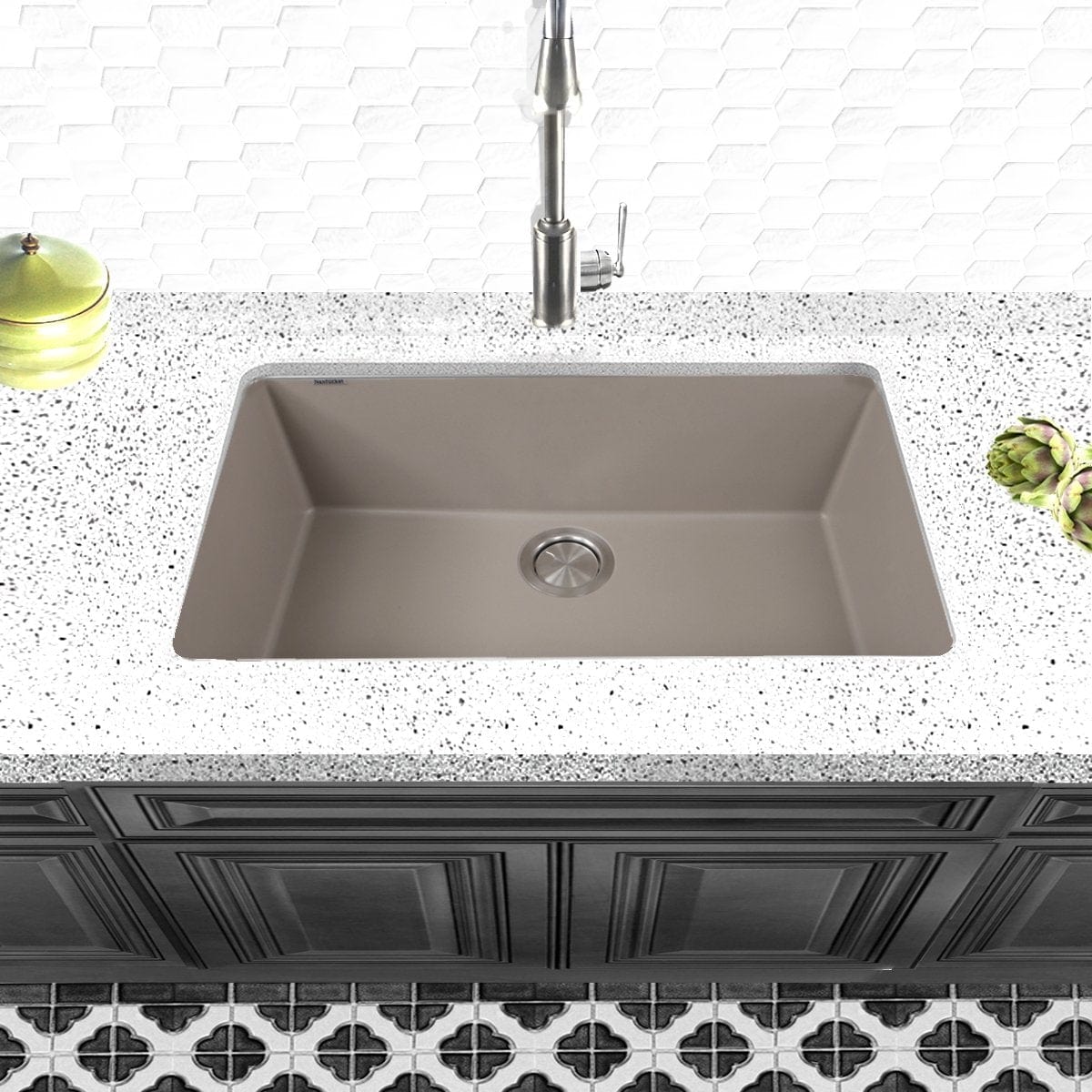Nantucket Large Single Bowl Undermount Granite Composite Truffle in a modern kitchen design.