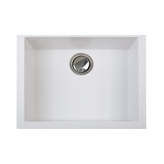 Compact White Undermount Sink - Nantucket Small Single Bowl with modern design and drain.