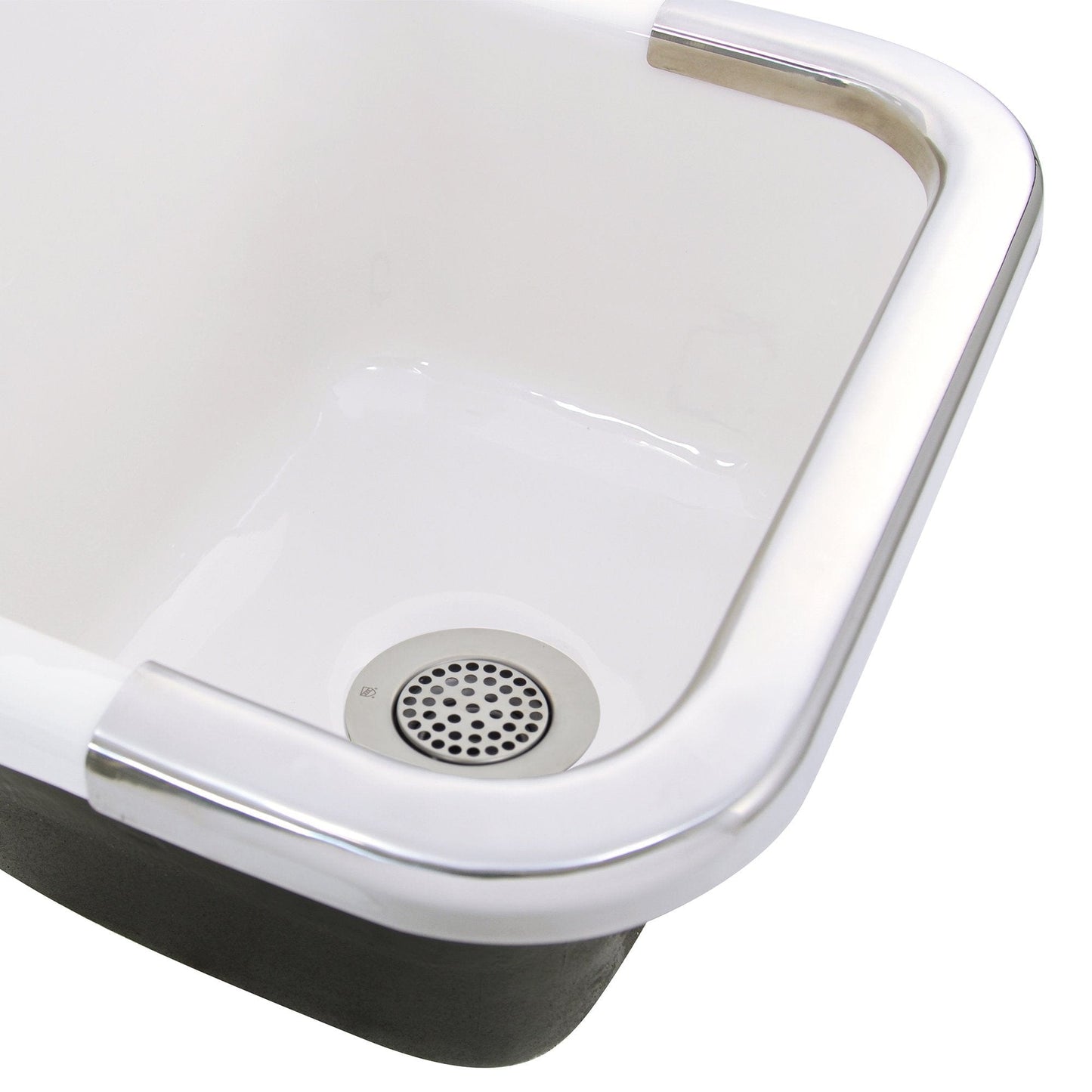 Nantucket 3" Utility Sink Grid Drain - 3CHGR installed in a professional utility sink with polished stainless steel edge.