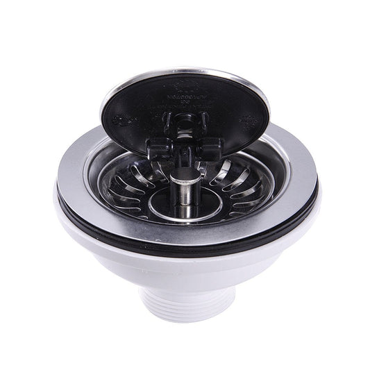 Nantucket Chrome Flip Top Crumb Cup Kitchen Drain - NS35LCC-CH with lid and basket strainer for easy crumb disposal.