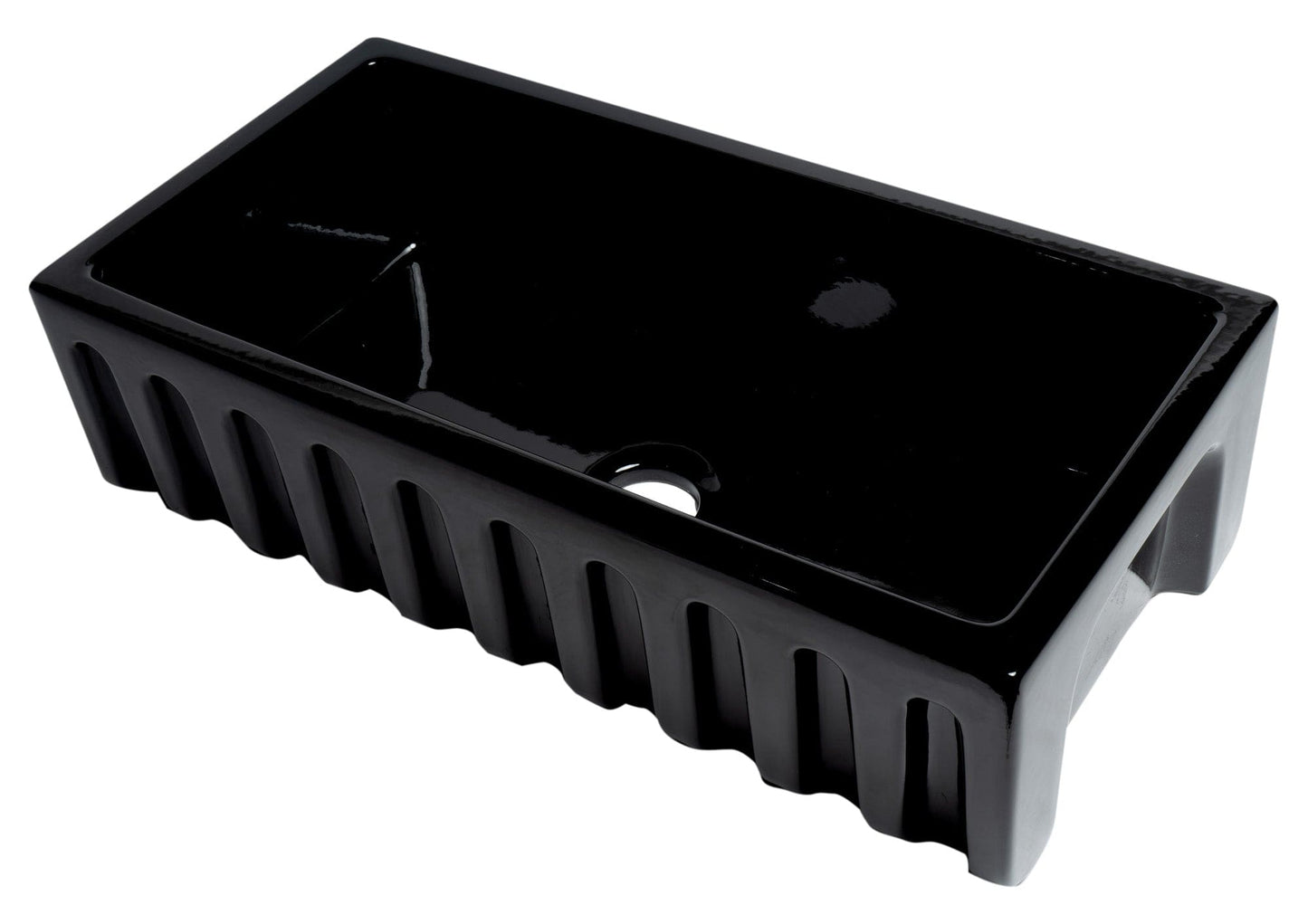 ALFI 36" Black Gloss Reversible Smooth / Fluted Single Bowl Fireclay Farm Sink AB3618HS-BG