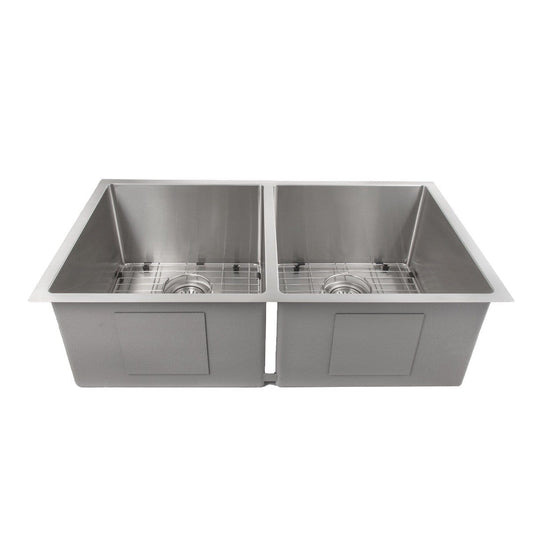ZLINE Anton 33" Undermount Double Bowl Sink in Stainless Steel (SR50D-33) showcasing dual-basin design and 16-gauge stainless steel.