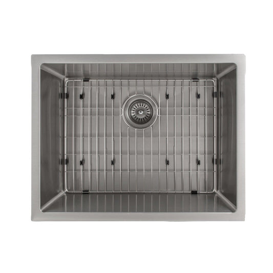 ZLINE Meribel 23" Undermount Single Bowl Sink in Stainless Steel (SRS-23) top view showing interior grid and drain.