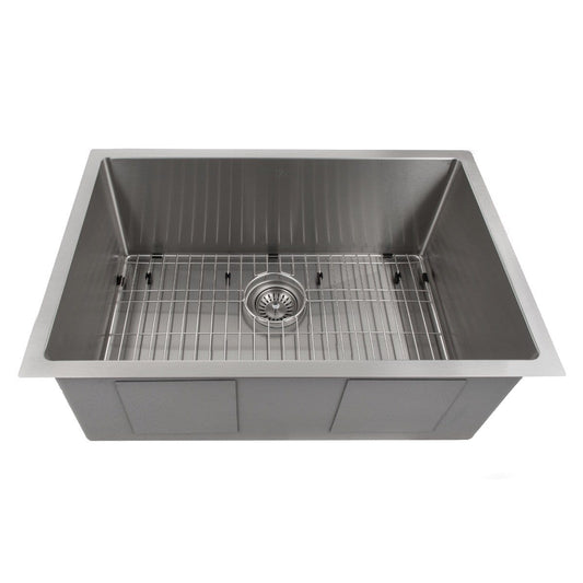 ZLINE Meribel 30" Undermount Single Bowl Sink in Stainless Steel (SRS-30) view showcasing interior design and strainer.