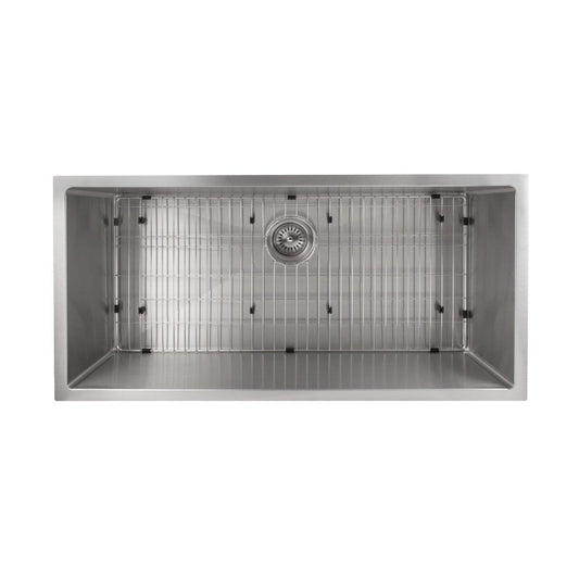 ZLINE Meribel 33" Undermount Single Bowl Sink in Stainless Steel (SRS-33) with grid and drain.
