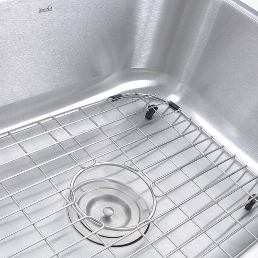 Nantucket 23" Small Rectangle Single Bowl Undermount Stainless Steel Kitchen Sink - NS09i-16 with metal grid rack.
