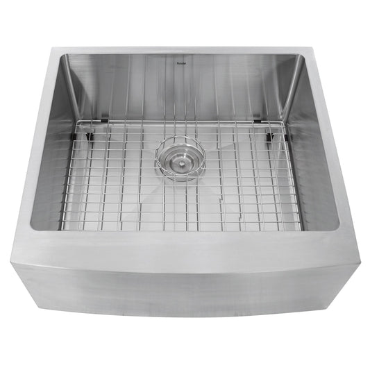 Top view of Nantucket 24" Pro Series Single Bowl Farmhouse Apron Front Stainless Steel Kitchen Sink - APRON2420-SR-16 with grid.