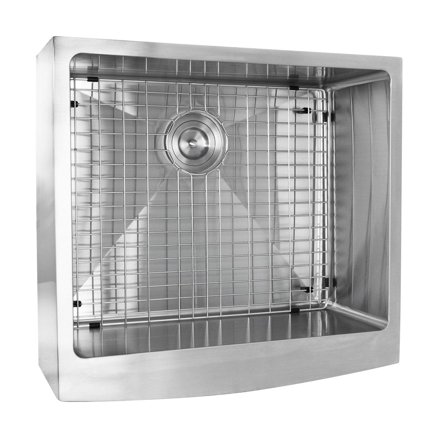 Nantucket 24" Pro Series Single Bowl Farmhouse Apron Front Stainless Steel Kitchen Sink - APRON2420-SR-16, top view with grid.