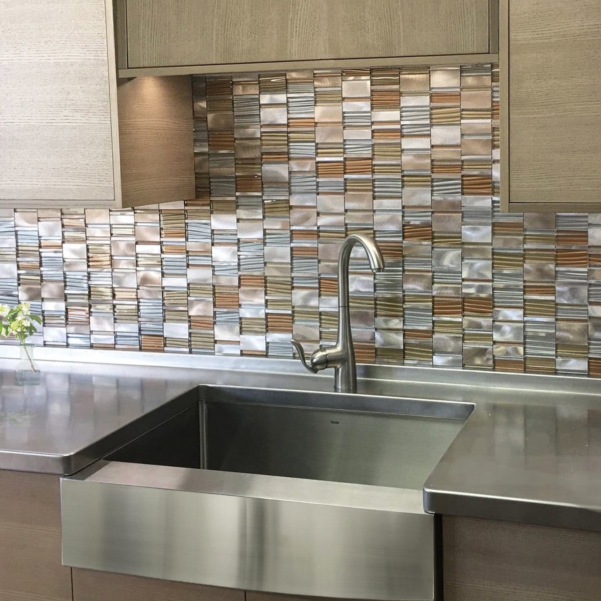 Nantucket EZApron30 Patented Design Stainless Steel Apron Sink - EZApron30 in a modern kitchen with stylish tile backsplash.