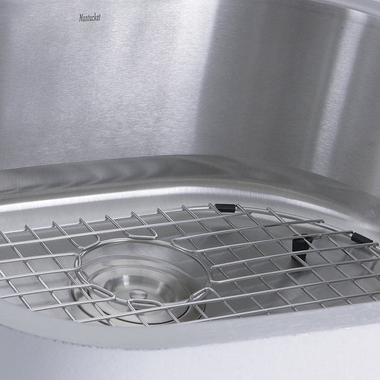 Nantucket Sconset 23" D-Bowl Undermount Stainless Steel Kitchen Sink, 16 Gauge - NS03i-16 with a grid for optimal drainage.