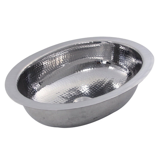 Nantucket Hand Hammered Stainless Steel Oval Undermount Bathroom Sink - OVS with hand-hammered texture and elegant finish.