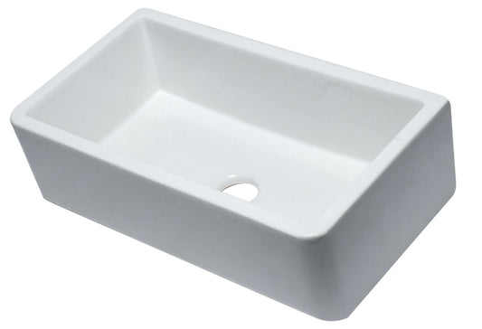 ALFI 33" White Smooth Apron Solid Thick Wall Fireclay Single Bowl Farm Sink AB3318SB-W