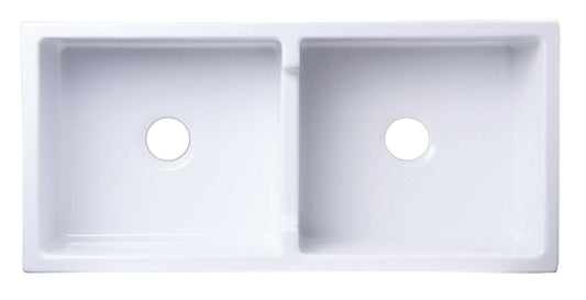 ALFI 39" White Smooth Apron Thick Wall Fireclay Double Bowl Farm Sink AB3918DB-W