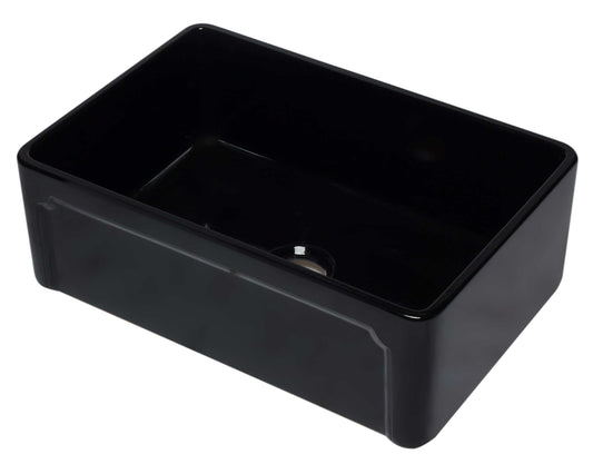 ALFI 30" Black Reversible Single Fireclay Farm Kitchen Sink AB3020SB-BG showcasing its sleek black finish.