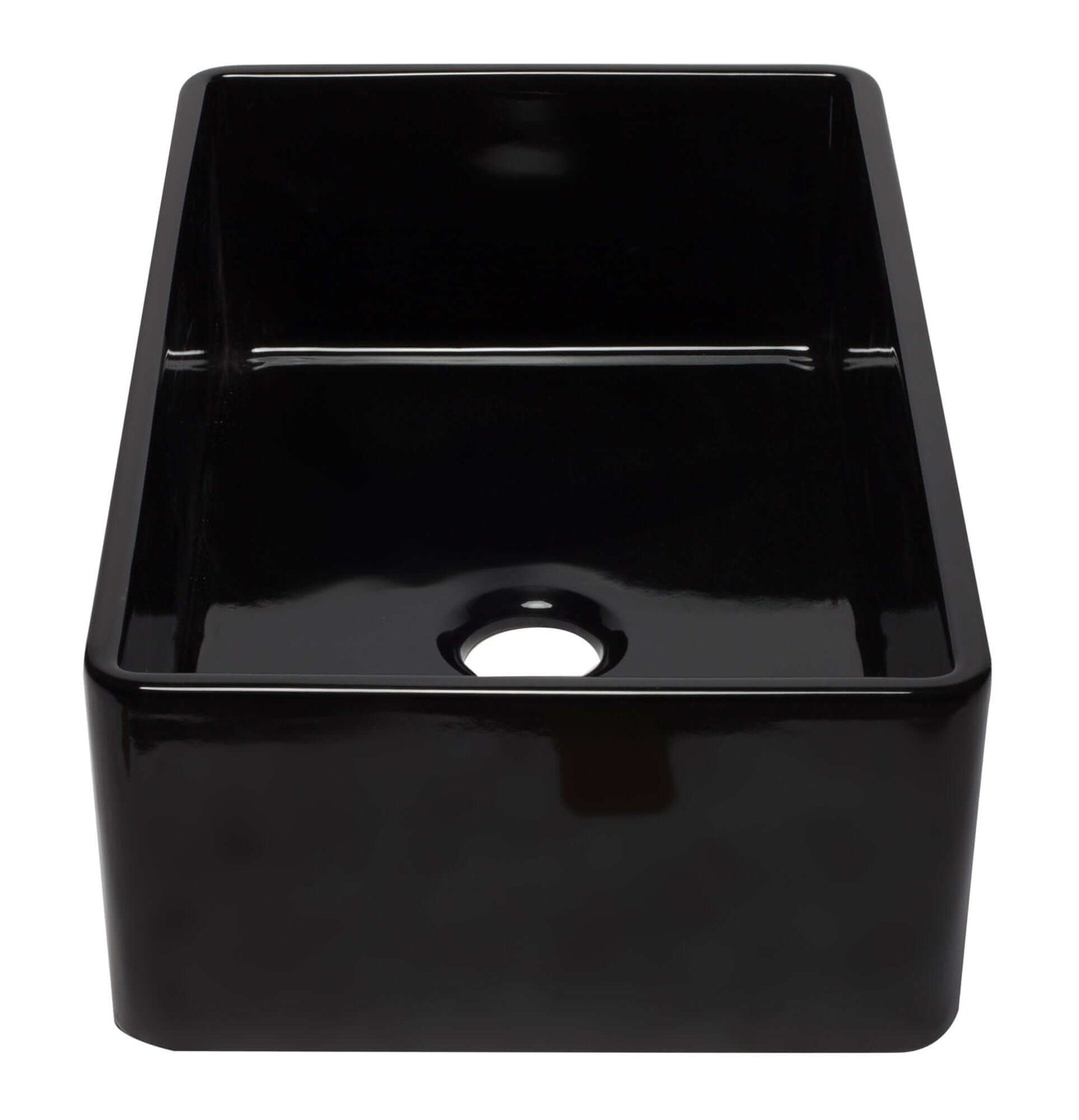 ALFI 33" Black Reversible Single Fireclay Farm Kitchen Sink AB3320SB-BG showcasing glossy black finish.