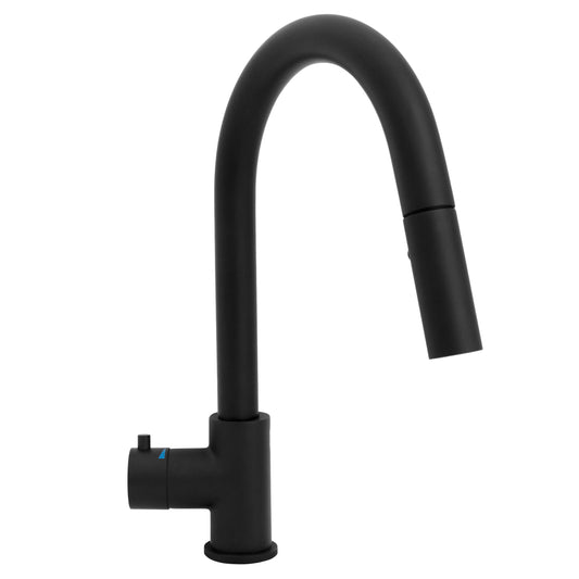 ZLINE Gemini Touchless Kitchen Faucet (GEM-KFS-MB) in Matte Black finish showcasing hands-free functionality.