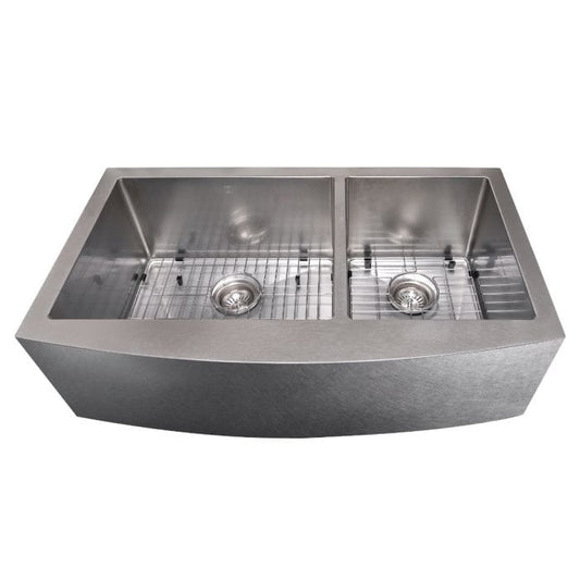 ZLINE Courchevel Farmhouse 36" Apron Mount Double Bowl Sink in Satin Stainless Steel (SA60D-36S) top view image.