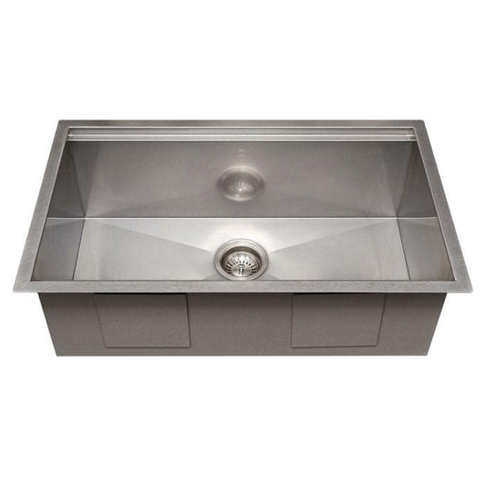ZLINE Garmisch 30" Undermount Single Bowl Sink in DuraSnow® Stainless Steel with Accessories (SLS-30S) top view.