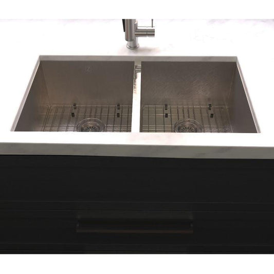 ZLINE Anton 33" Undermount Double Bowl Sink in DuraSnow® Stainless Steel (SR50D-33S) with dual compartments.