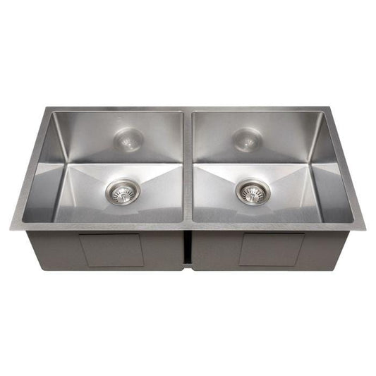 ZLINE Anton 36" Undermount Double Bowl Sink in DuraSnow® Stainless Steel (SR50D-36S) showcasing dual sink design.