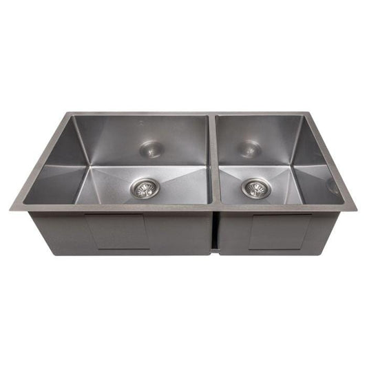 ZLINE Chamonix 36" DuraSnow® Undermount Double Bowl Sink SR60D-36S with dual-bowl functionality.