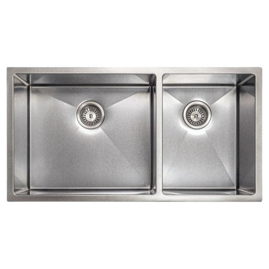 ZLINE Chamonix 36" DuraSnow® Undermount Double Bowl Sink SR60D-36S in stainless steel finish.