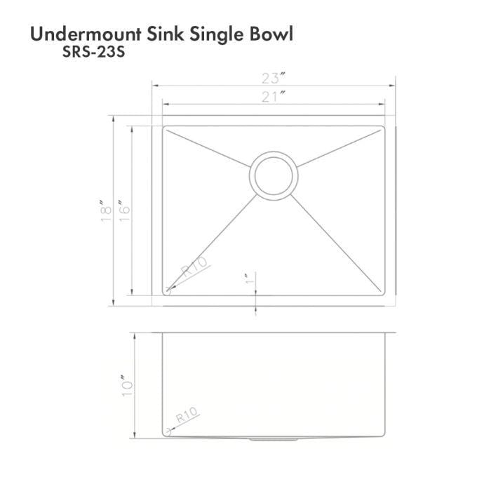 ZLINE Meribel 23" DuraSnow® Undermount Kitchen Sink SRS-23S dimensions and design blueprint