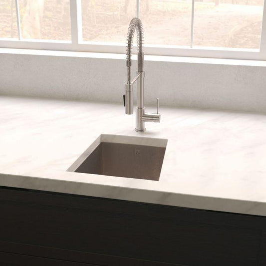 ZLINE Boreal 15" DuraSnow® Undermount Bar Sink SUS-15S with modern faucet and marble countertop.