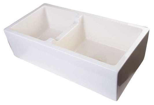 ALFI 36" Biscuit Smooth Apron Thick Wall Fireclay Double Bowl Farm Sink AB3618DB-B