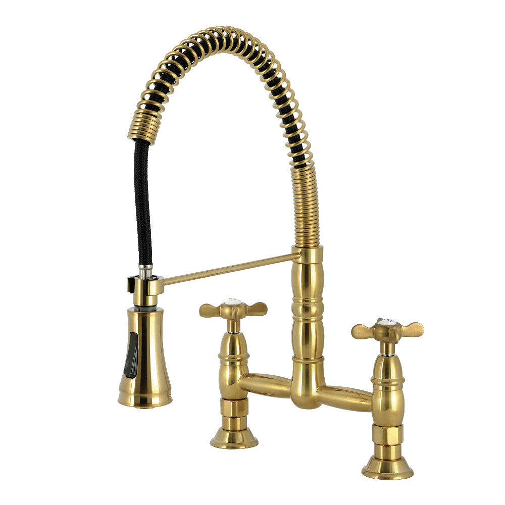 Kingston Brass GS1273BEX Essex Double-Handle Deck-Mount Pre-Rinse Bridge Kitchen Faucet, Antique Brass