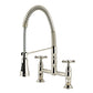 Kingston Brass GS1273BEX Essex Double-Handle Deck-Mount Pre-Rinse Bridge Kitchen Faucet, Antique Brass in polished nickel