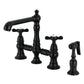 Kingston KS7277BEXBS Essex Bridge Kitchen Faucet with Brass Sprayer, Brushed Brass in matte black finish.