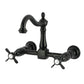 Kingston KS1263BEX Essex Two-Handle Wall Mount Bridge Kitchen Faucet, Antique Brass in matte black finish