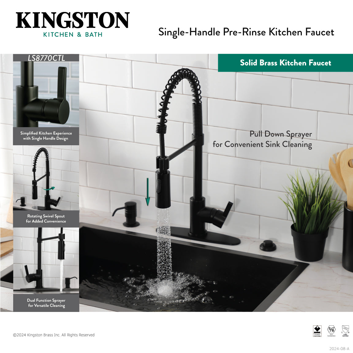 Kingston Brass LS877CTLAB Continental Pre-Rinse Kitchen Faucet
