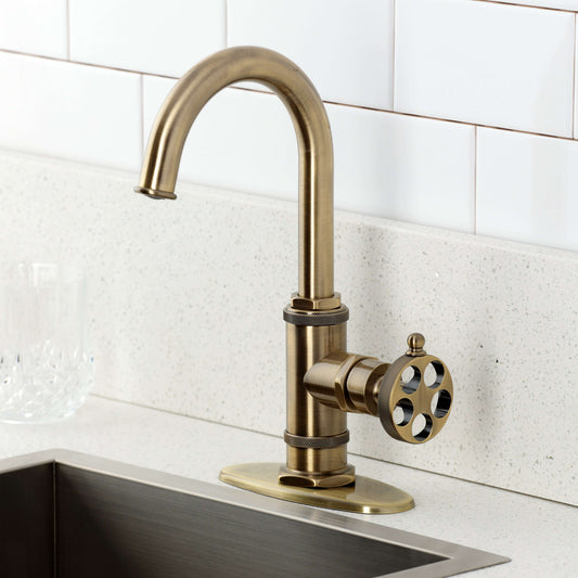 Kingston Brass KSD8503RKZ Wendell Single-Handle Bar Faucet with Knurled Handle, Antique Brass