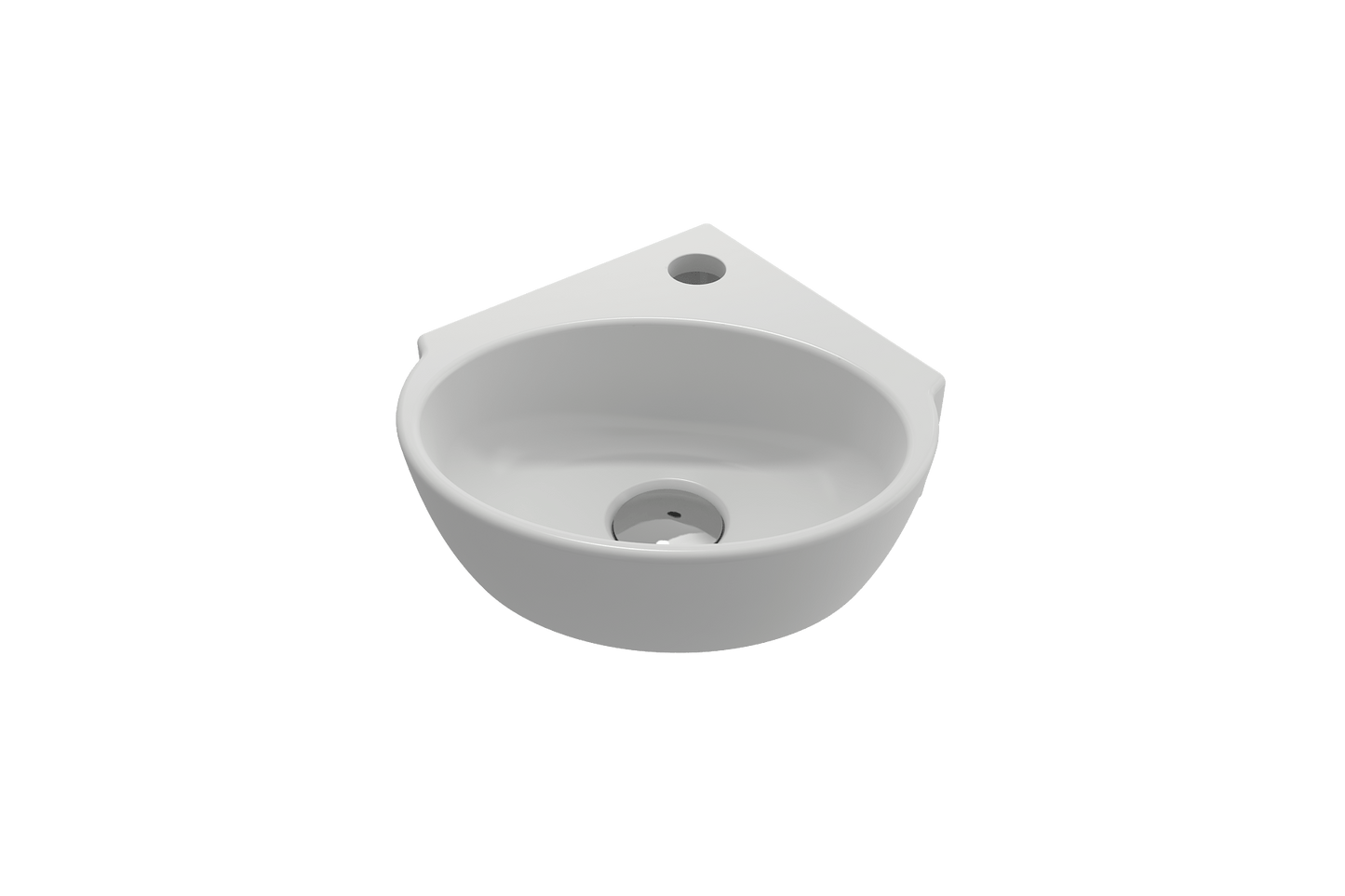 BOCCHI MILANO 12" Corner Sink Fireclay 1-Hole With Overflow in white showcasing a top view and smooth finish.