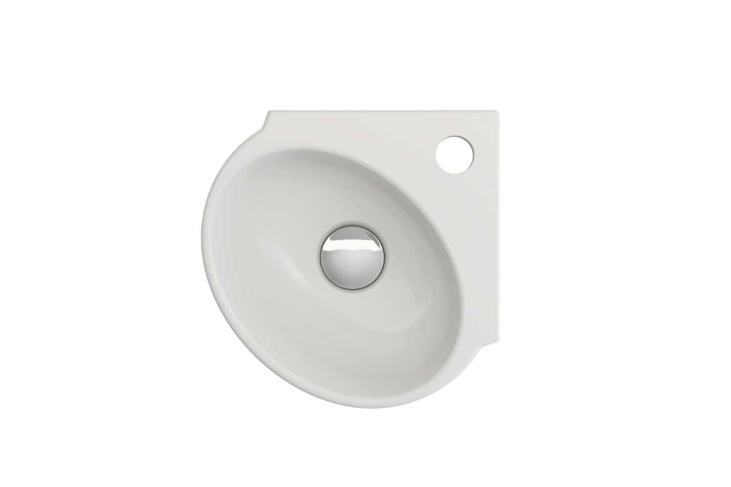 BOCCHI MILANO 12" Corner Sink Fireclay 1-Hole With Overflow in sleek white, top view showcasing its smooth design and single-hole faucet drill.