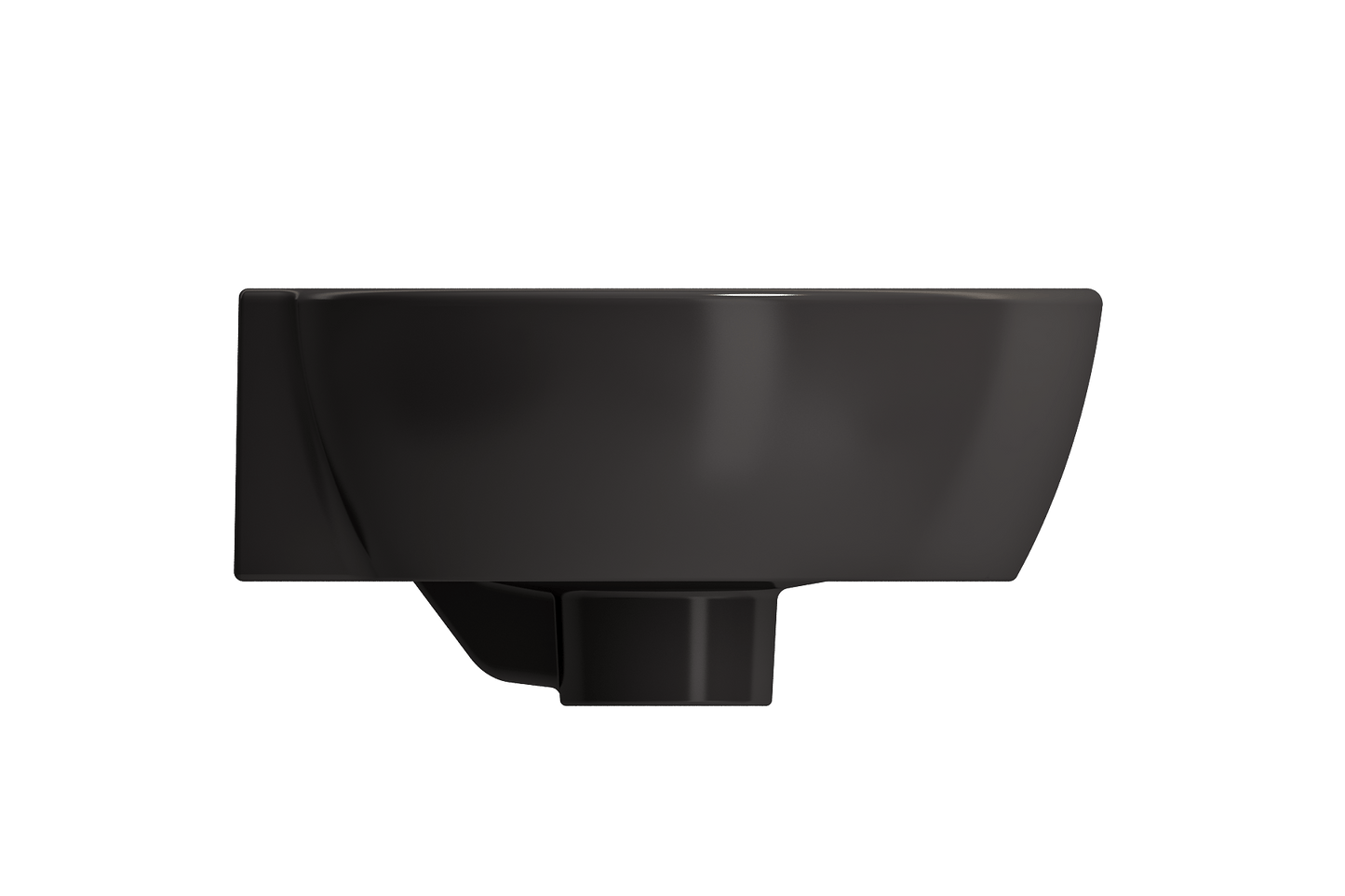 BOCCHI MILANO 12" Corner Sink Fireclay 1-Hole With Overflow in sleek black finish, side view showcasing its modern design.