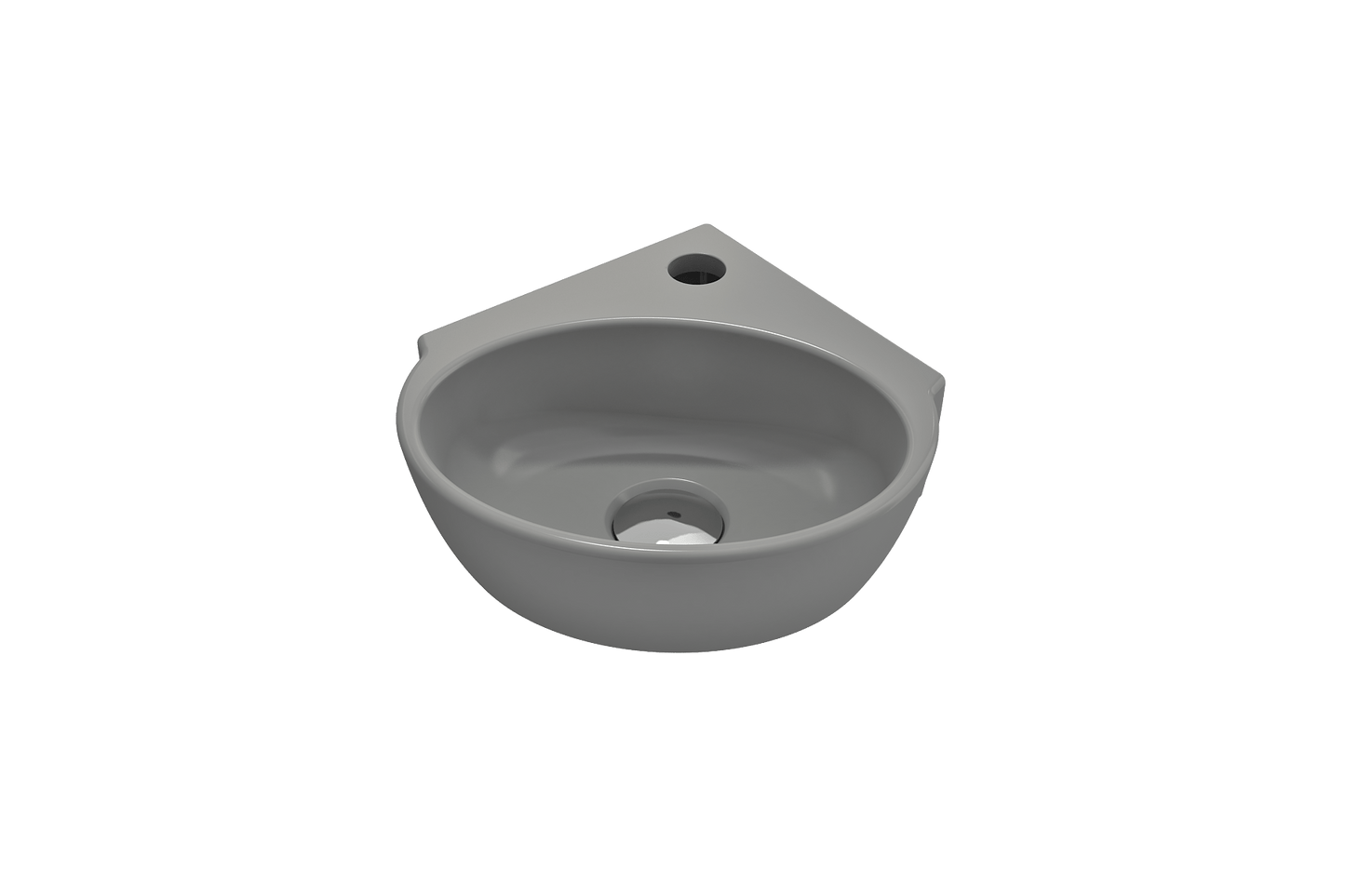 BOCCHI MILANO 12" Corner Sink Fireclay 1-Hole With Overflow in sleek gray, showcasing a rounded design for corner spaces.
