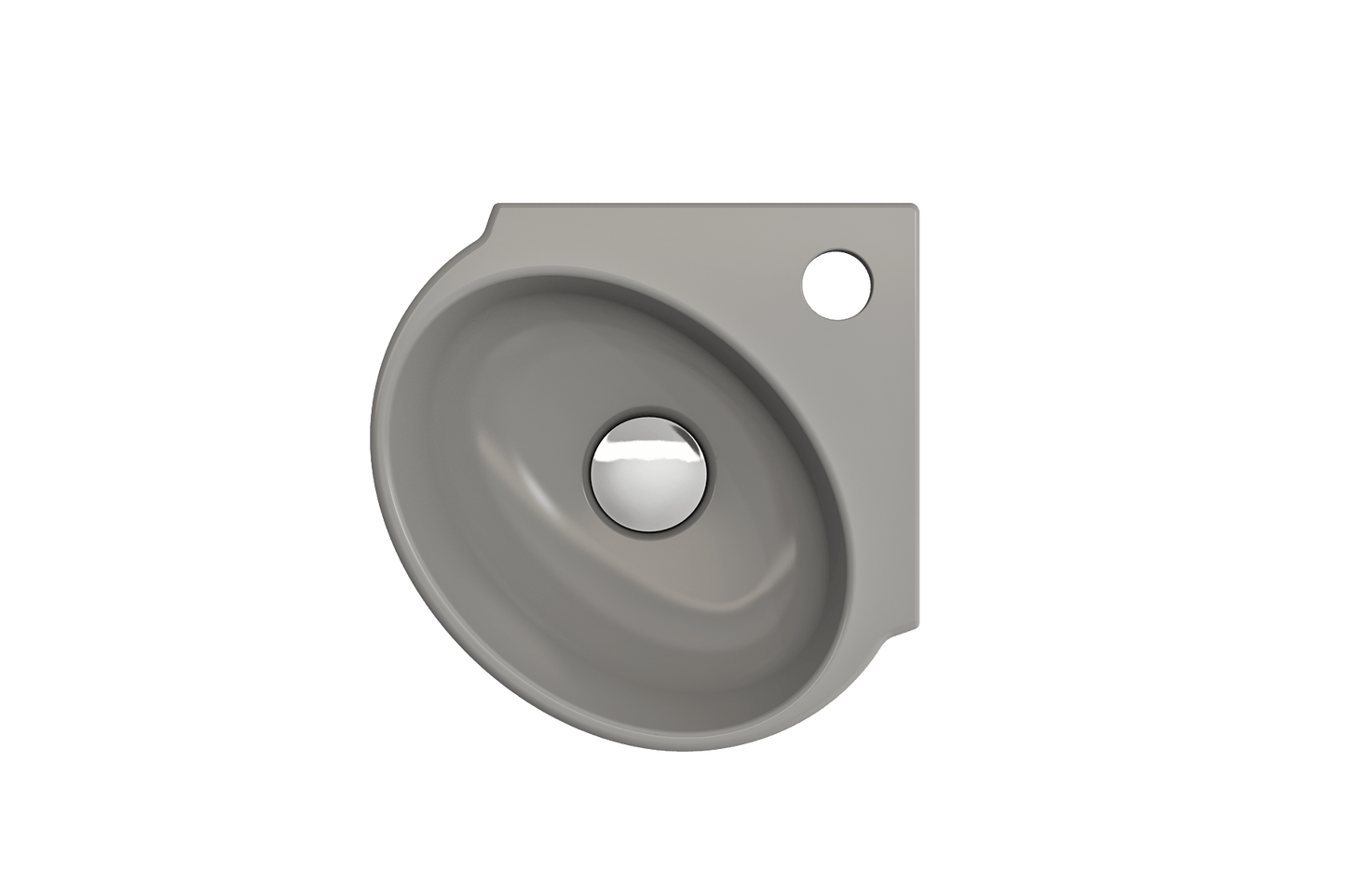 BOCCHI MILANO 12" Corner Sink Fireclay 1-Hole With Overflow in sleek gray finish, showcasing rounded basin and faucet hole.