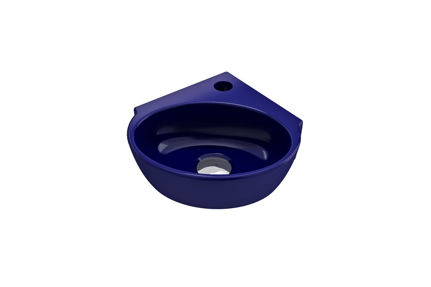BOCCHI MILANO 12" Corner Sink Fireclay 1-Hole With Overflow in deep navy blue, showcasing a top-down view of its elegant round shape.