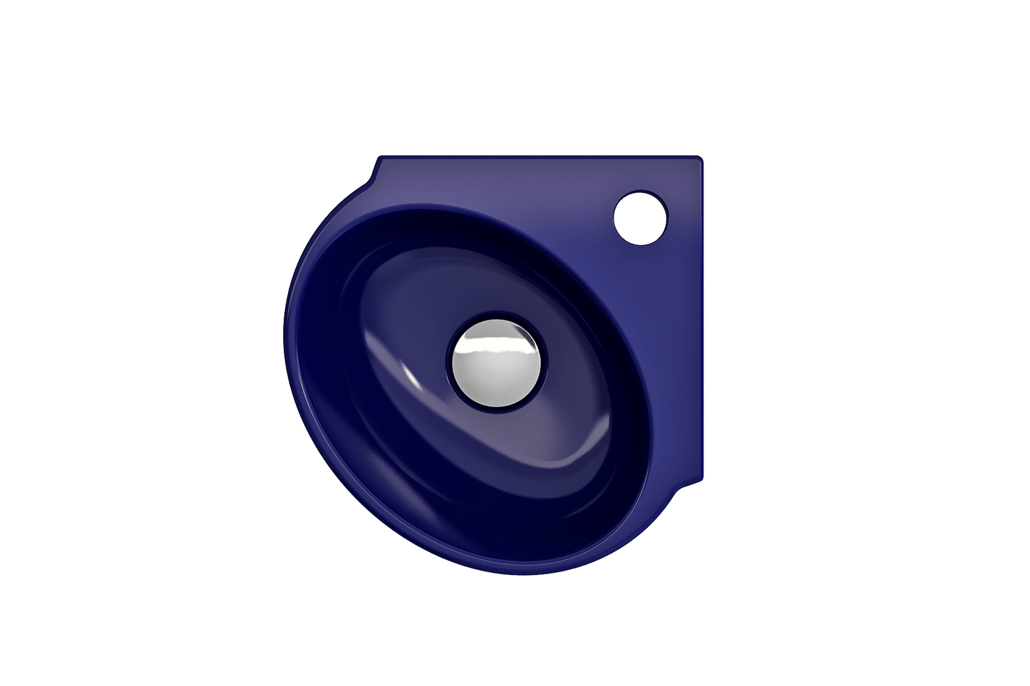 BOCCHI MILANO 12" Corner Sink Fireclay 1-Hole With Overflow in rich navy blue, showcasing a sleek design with smooth curves.