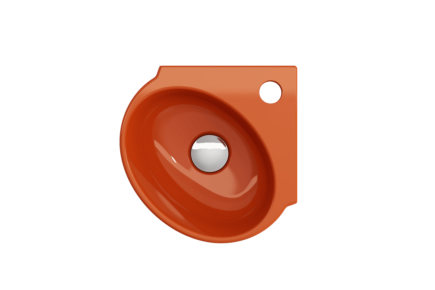 BOCCHI MILANO 12" Corner Sink Fireclay 1-Hole With Overflow in vibrant orange, showcasing a sleek wall-hung design.