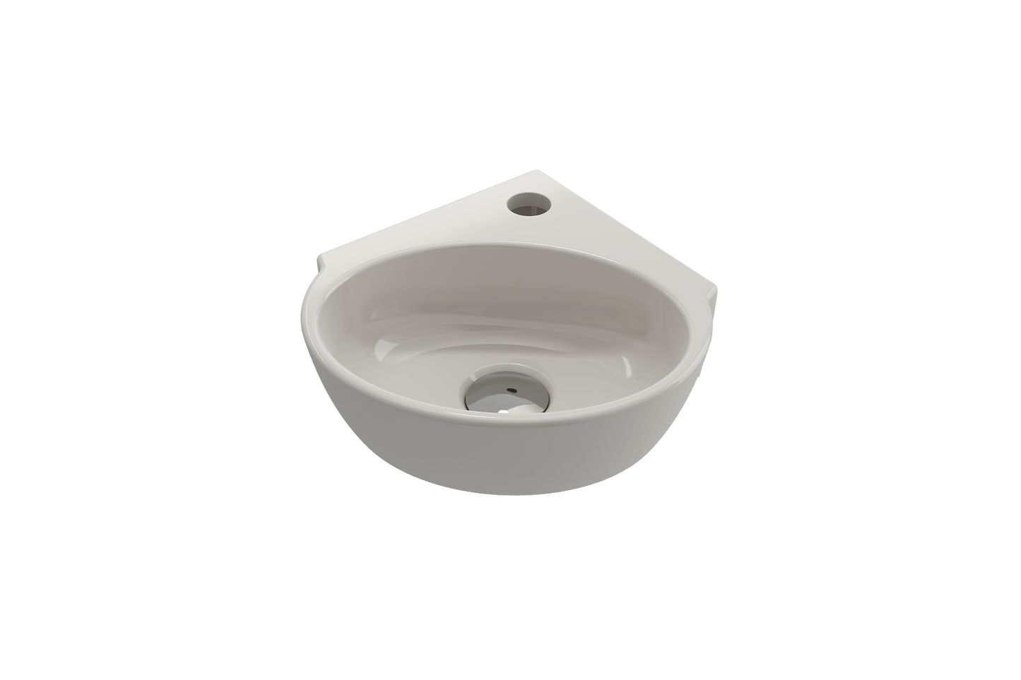 BOCCHI MILANO 12" Corner Sink Fireclay 1-Hole With Overflow in white from an overhead angle showing the smooth surface.