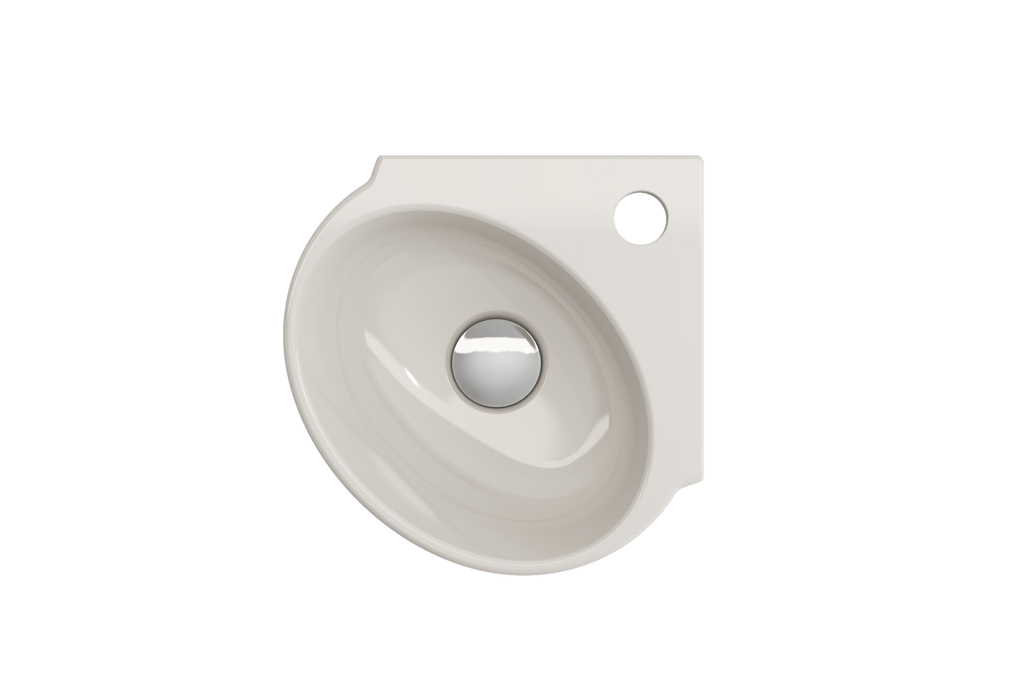 BOCCHI MILANO 12" Corner Sink Fireclay 1-Hole With Overflow in vibrant white displayed from above.