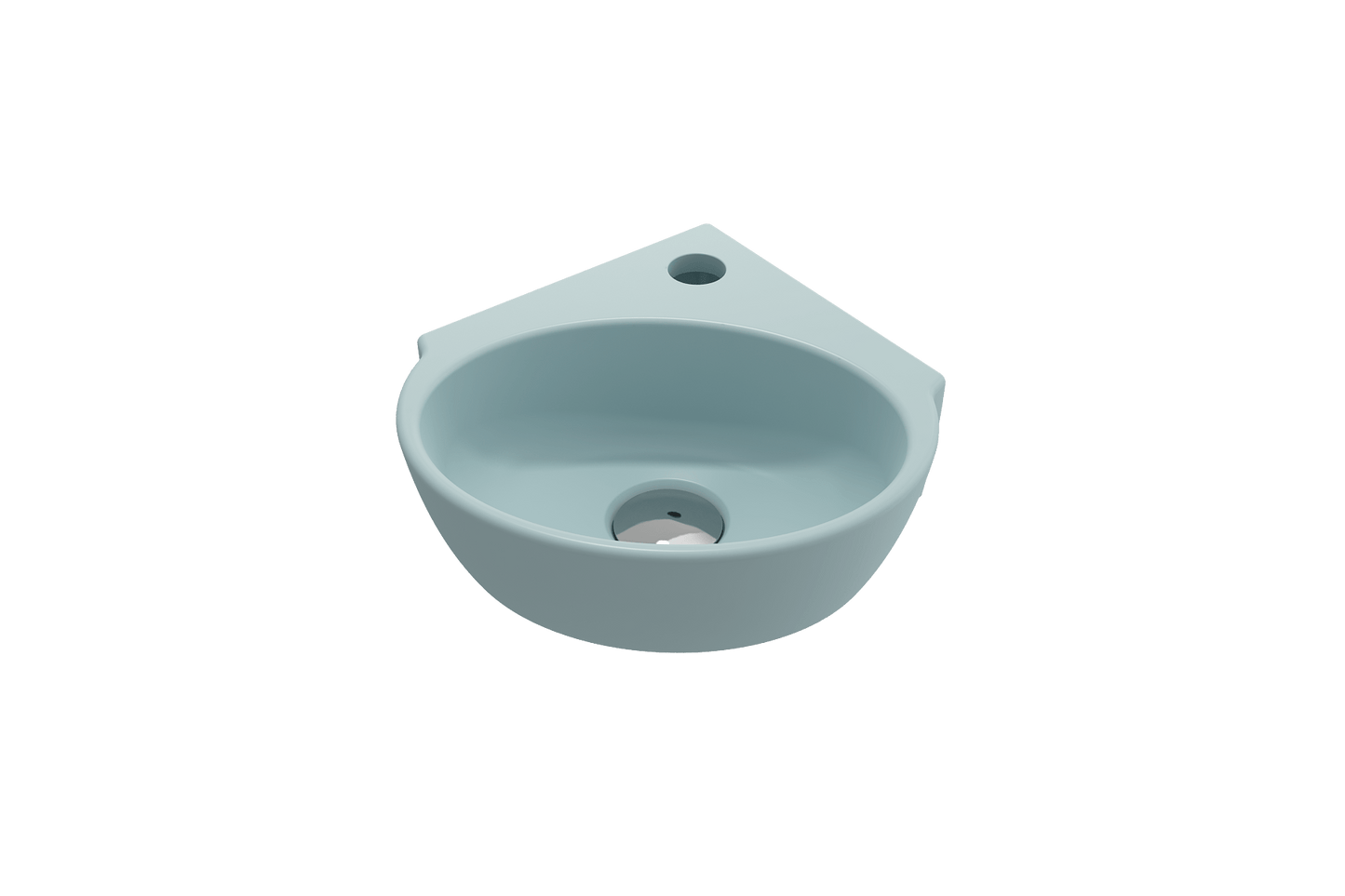 BOCCHI MILANO 12" Corner Sink Fireclay 1-Hole With Overflow in light blue with overflow and corner design