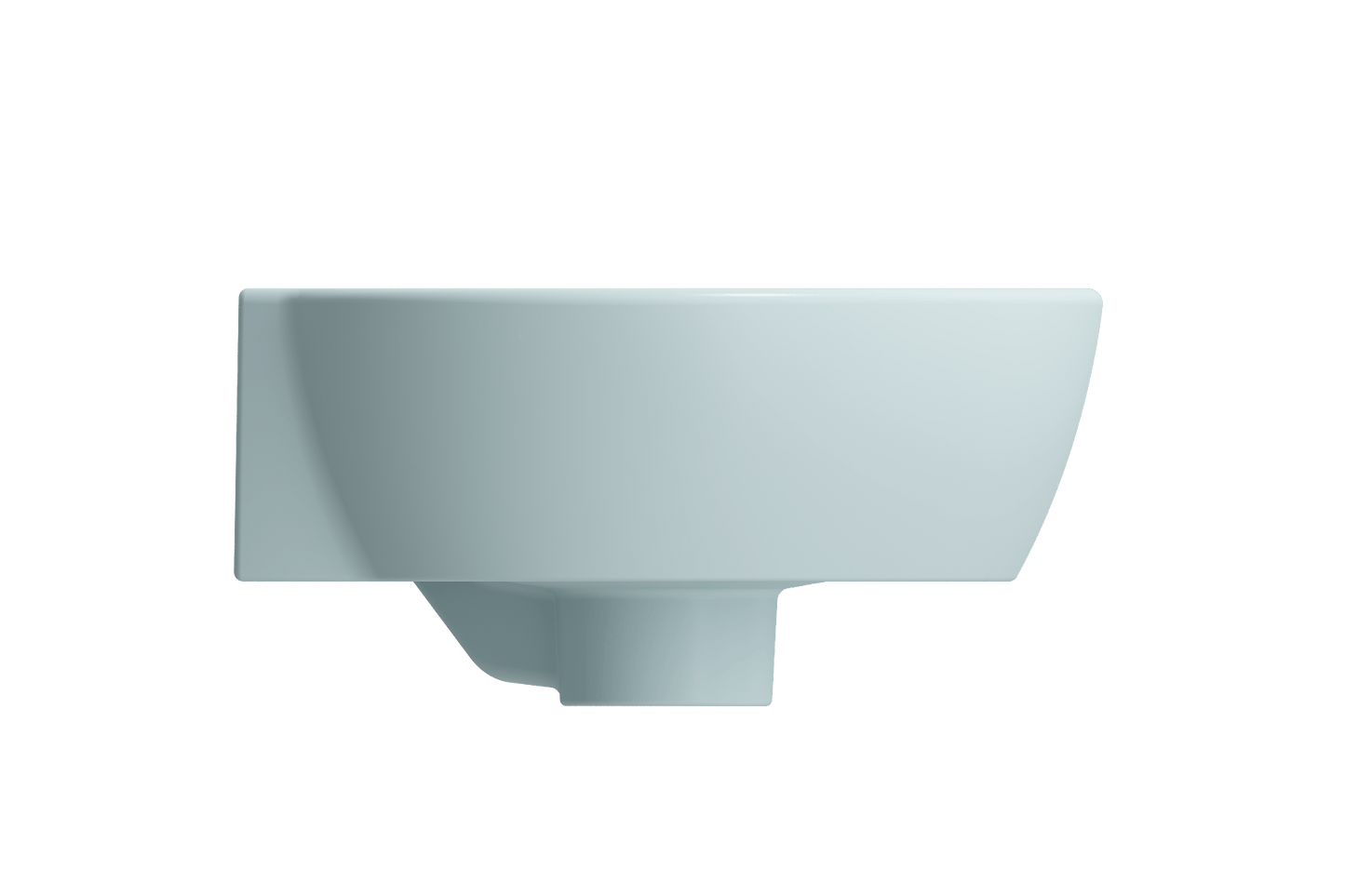 BOCCHI MILANO 12" Corner Sink Fireclay 1-Hole With Overflow in soft blue, showcasing elegant wall-hung design.
