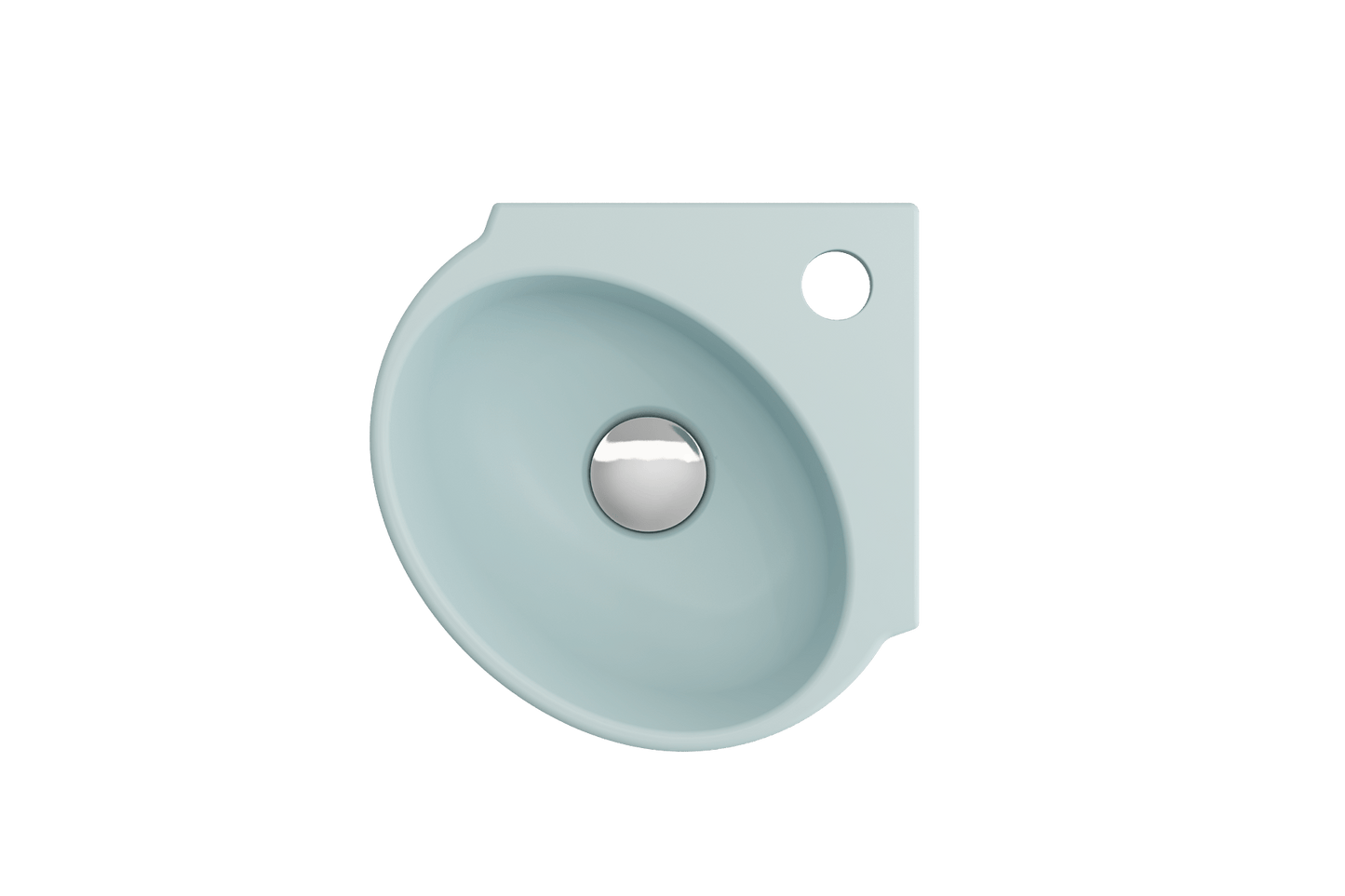 BOCCHI MILANO 12" Corner Sink Fireclay 1-Hole With Overflow in soothing blue color showcasing the sleek rounded design.