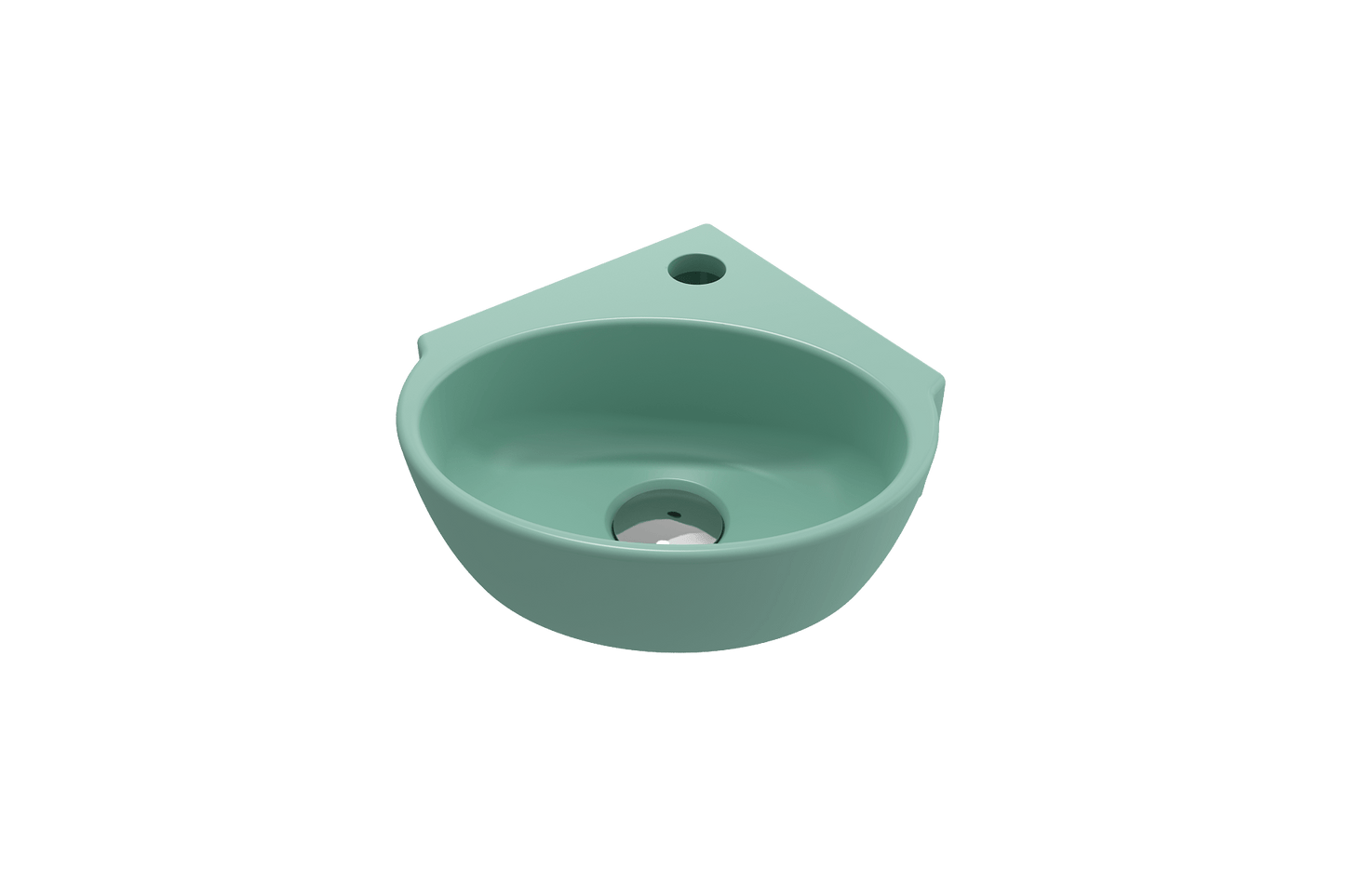 BOCCHI MILANO 12" Corner Sink Fireclay 1-Hole With Overflow in mint green, showcasing a sleek wall-hung design.